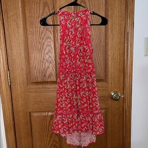 Elegant Orange Floral High-Low Dress